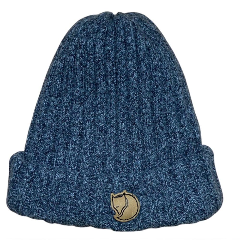 Fjallraven Byron Wool Rib Knit Beanie Gray Fox Logo OS